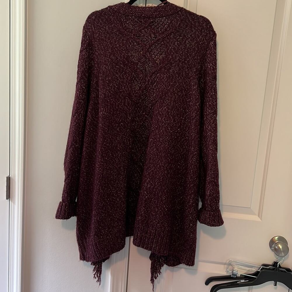Lane Bryant 22/44 Deep Purple Shimmer Open Fringe Cardigan - Picture 7 of 9